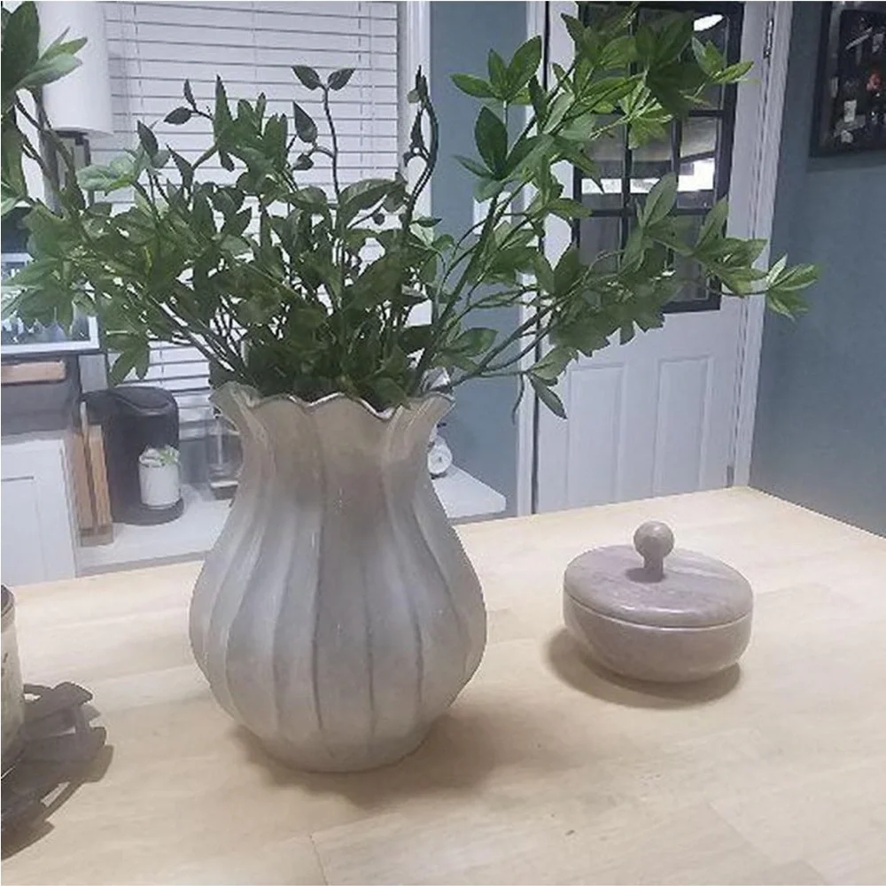 16” Pleated Ceramic Rustic Vase Sour Cream - Hearth & Hand™ with Magnolia